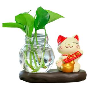卡通可爱招财猫水培器皿花瓶家居客厅电视柜乔迁新居婚房装饰摆件
