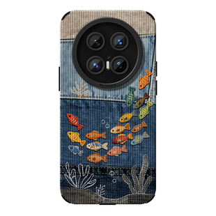 适用华为mate80pro手机壳新款彩绘mate70pro保护套Mate80小众Pro+高端hw布艺鱼群mate60气囊防摔mate30卡通