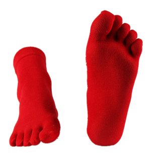 过年本命年五指袜大红男女秋冬分脚趾袜子结婚情侣纯棉中筒五趾袜