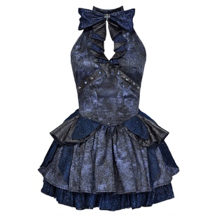 虚轨原创 告别序曲y3k辣妹少女朋克风蕾丝蝴蝶结爆闪挂脖连衣裙女