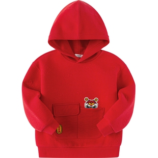 巴拉巴拉男童卫衣儿童红色拜年服春秋款童装小童宝宝加厚连帽上衣