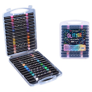 双头闪光马克笔软头水彩笔小学生美术专用画画笔幼儿园荧光笔带闪粉儿童彩色手帐珠光笔亮晶晶发光颜色记号笔