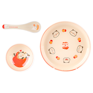萌力星球萌二陶瓷餐具一人食卡通苹果盘碗勺表情包可爱小熊猫周边