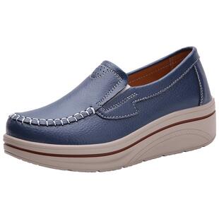 真皮女一脚蹬休闲单鞋轻便中老年健步鞋妈妈舒适软底女鞋厚底春秋