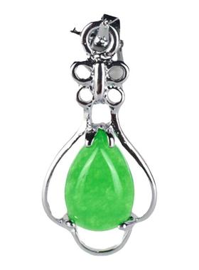 绿色宝石水滴马来玉挂件银项链