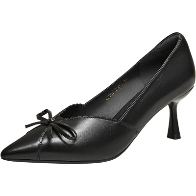 TATA他她月光同行羊皮尖头高跟鞋女春季百搭女鞋中高单鞋UZG02AQ6