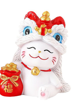 喜庆醒狮招财猫公仔桌面摆件