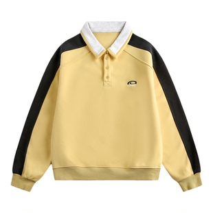 悟空有货美式复古撞色拼接POLO领卫衣男春季潮牌情侣宽松重磅上衣