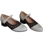 奈里法式羊皮复古黑白拼镂空一字带玛丽珍民国镂空低粗跟旗袍单鞋