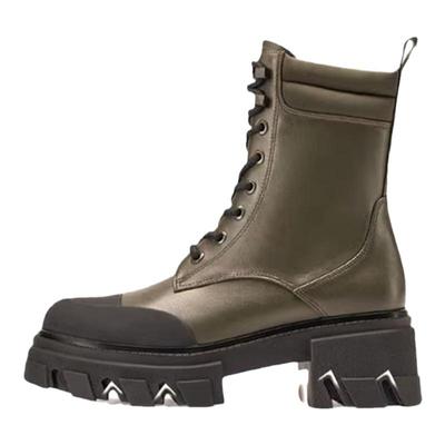 接吻猫秋冬牛皮拼色街头风马丁靴