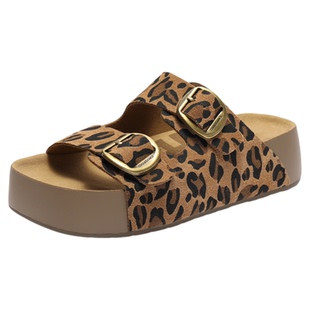 【40码】百丽休闲舒适勃肯鞋女夏新款魔术贴外穿厚底拖鞋D5Z1DBT5