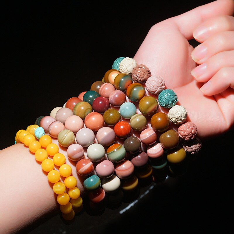 天然散珠阿拉善彩玉马卡龙玛瑙手串雕刻萌宠民族风貔貅转运手链