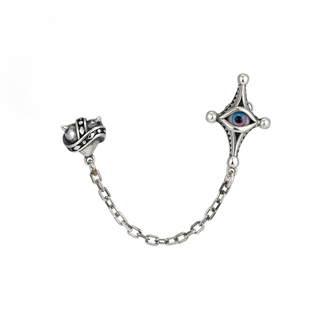 睡莲生生世世 原创设计925纯银小丑眼睛个性耳链小恶魔双耳洞耳环