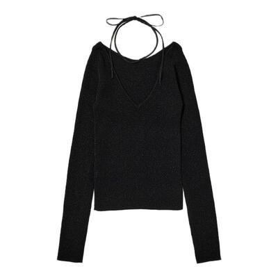 MOUSSY 2026春季新品文艺优雅风绑带修身打底针织衫010IA370-6331