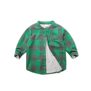 男宝宝加绒立领衬衫女童男童纯棉保暖衬衣中小童外套秋冬装童装