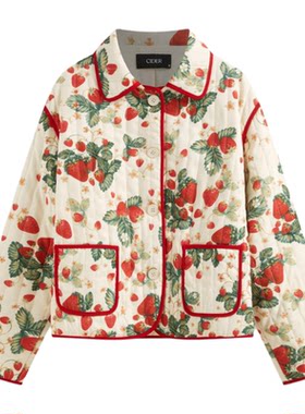 CIDER草莓撞色镶边翻领纽扣绗缝宽松棉服女装114798016