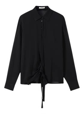 OCHIRLY欧时力 纯棉绑带衬衫防晒上衣设计感黑色流行女秋季