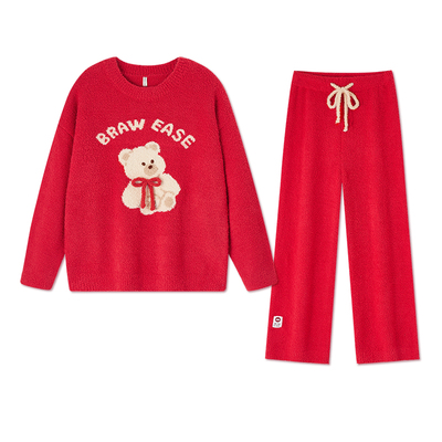 BE半边绒红色睡衣加厚冬女新品