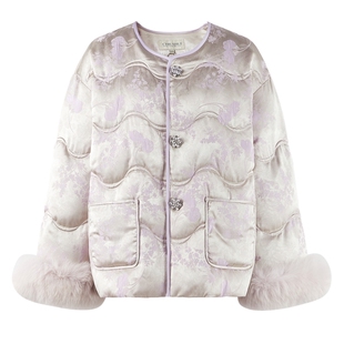 秋水伊人新中式羽绒服女2025冬季新款气质优雅圆领狐狸毛拼接外套