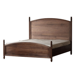 美式全实木床北美黑胡桃木双人床主卧婚床简约1.8米复古大靠背床