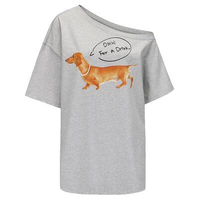 MARKGONG白灰色狗狗斜开肩T恤