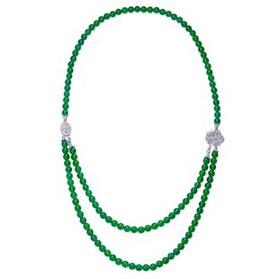 VISING珠宝马料绿玉髓玛瑙玉花园之翠珠大套链项链送礼媲美翡翠