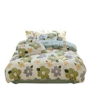 牛奶绒四件套床单被罩法兰绒ins小清新床上用品三件套珊瑚绒4件套