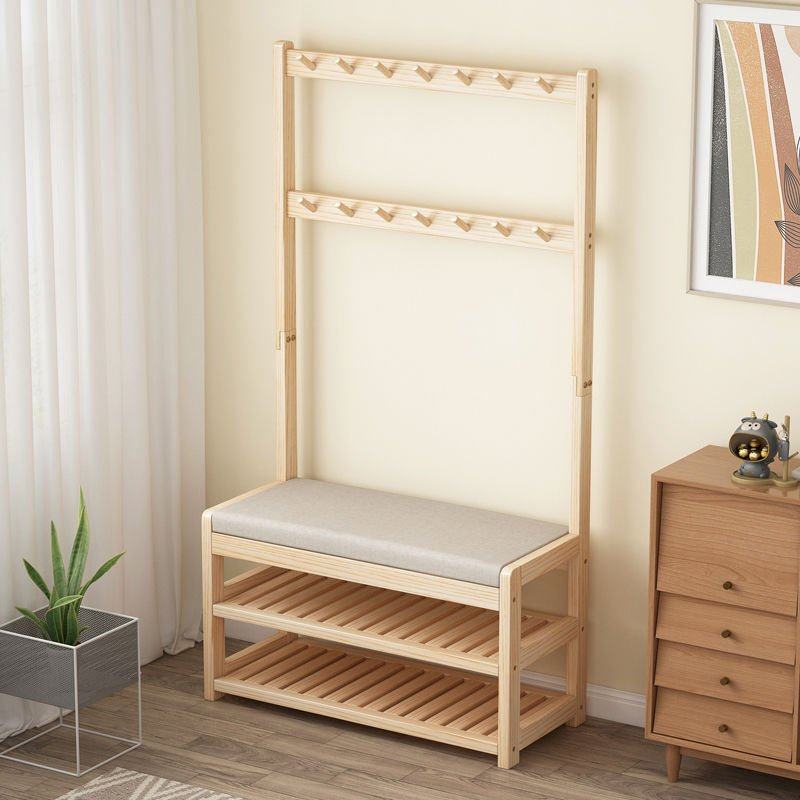 实木换鞋凳挂衣架入户多功能一体玄关衣帽架带落地凳鞋架衣架门口
