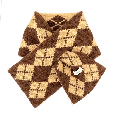 韩复古撞色菱形格针织交叉围巾