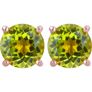 全新天然碧玺色黄绿宝石橄榄石纯银耳钉镀18k白金玫瑰金四爪经典