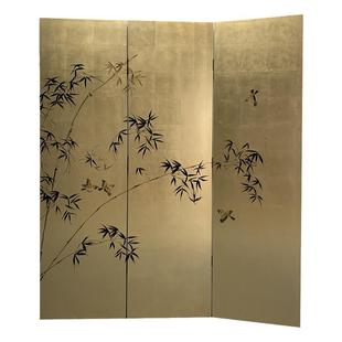 中古风法式金箔竹子漆画屏风隔断客厅卧室书房折屏空间搭配背景画