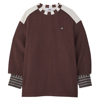 撞色针织螺纹领设计假两件式卫衣