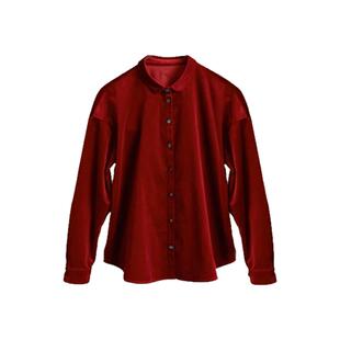 复古华丽红丝绒棉宽松保暖亲肤平绒衬衫女春秋款百搭高质感上衣