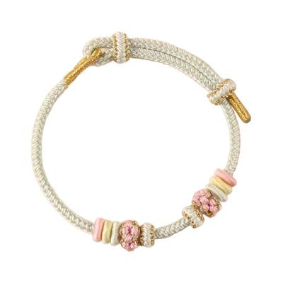 桃花结手绳成品diy可穿黄金纯手工编织手链女款红绳编织送礼物