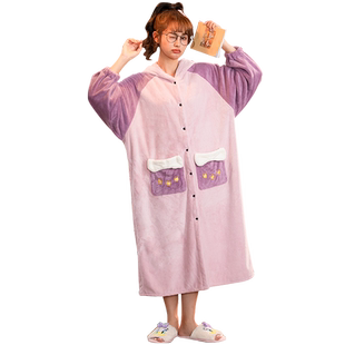 浴袍女冬季非纯棉吸水速干男冬睡袍款男士长款情侣可穿浴衣式浴巾