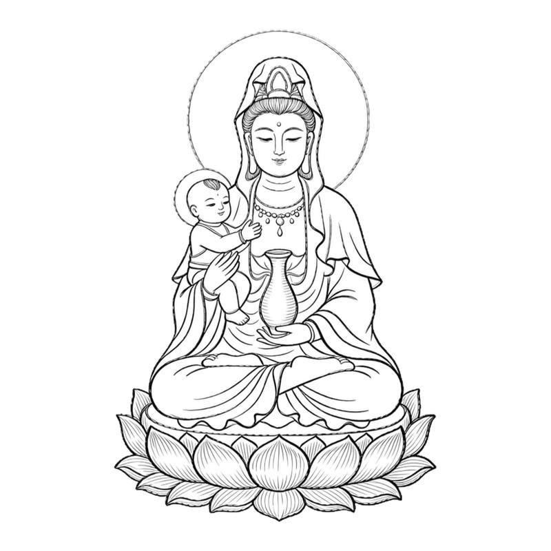观音送子刺绣线稿水溶自黏可打印