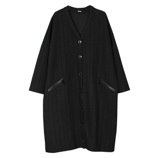 2026春装新款 文艺宽松纯棉花纹中长款外套 大码女装休闲开衫大衣