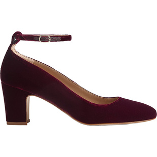 LK BENNETT酒红色高跟鞋2025年冬季新款宴会圆头粗跟腕带丝绒面