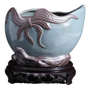 紫砂文竹花盆复古室内好养清香胡椒木小摆件六月雪绿植盆景盆托盘