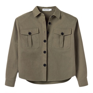 self-portrait 2025秋冬新款橄榄绿长袖工装风衬衫上衣