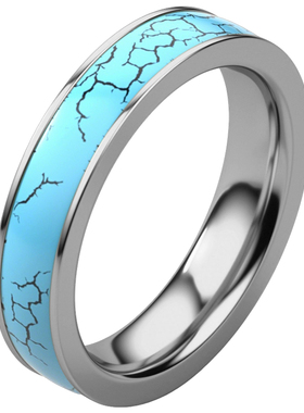 钛钢绿松石情侣对戒简约高级感