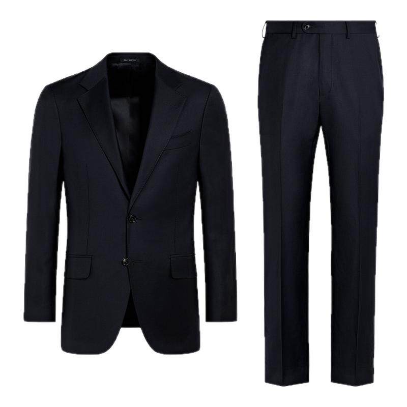经典热卖-SUITSUPPLY藏青色S110支羊毛男士西装套装