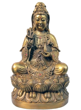 观音菩萨雕像纯铜质净瓶三皇姑