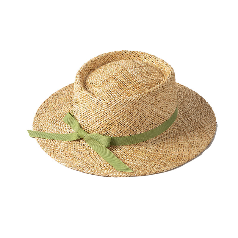 拉菲草平顶帽宽檐时尚草帽蝴蝶结