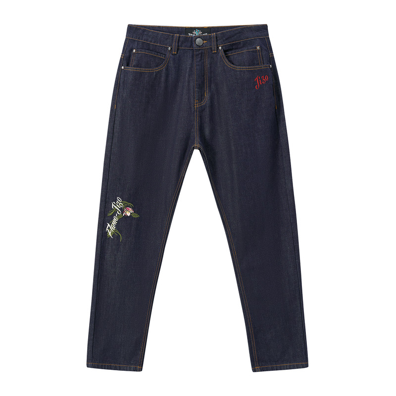 ONIARAI/鬼洗26春季新品地藏小王花卉火焰刺绣牛仔长裤男 25J4410