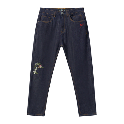 ONIARAI/鬼洗26春季新品地藏小王花卉火焰刺绣牛仔长裤男 25J4410