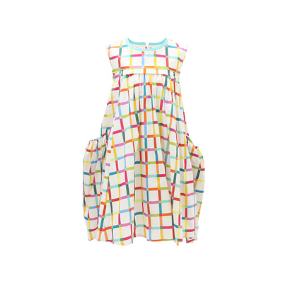 优露活力彩虹格纹印花背心裙
