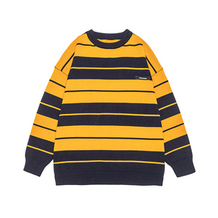 GOGOSOON条纹毛衣男2025新款秋冬圆领慵懒风字母贴布学生套头上衣