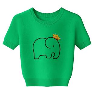 冰丝小象T恤高级感短袖针织打底衫显瘦体恤漂亮高腰别致上衣女夏