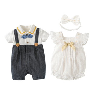 龙凤胎宝宝衣服夏季兄妹装婴儿周岁礼服百天满月哈衣宴会拍照夏装